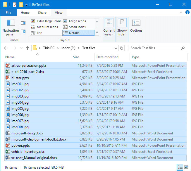 Before optimization: 16 files - 99.5 MB