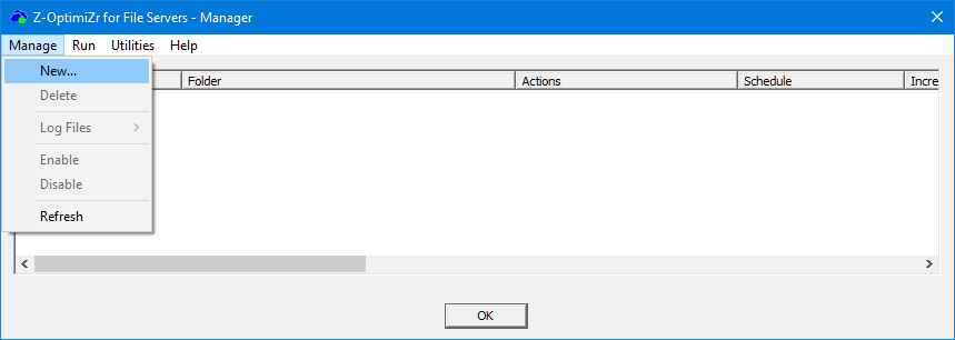 Creating a new optimization task in the Z-OptimiZr for File Servers Manager