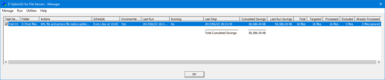 Z-OptimiZr task completed displayed in the Z-OptimiZr Manager