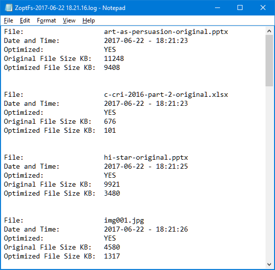 Example of Z-OptimiZr task log file