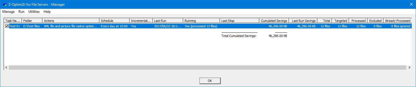Z-OptimiZr task in progress displayed in the Z-OptimiZr Manager