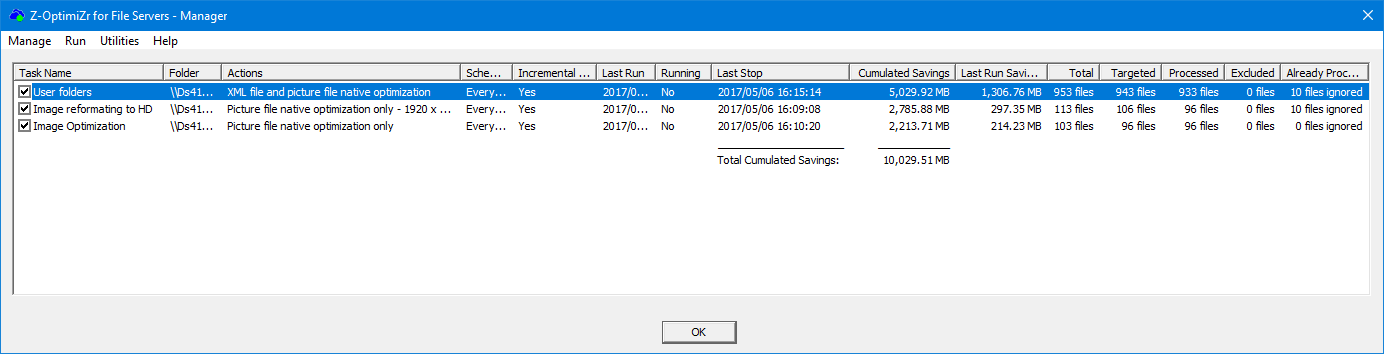 The Z-OptimiZr for File Servers Task Manager