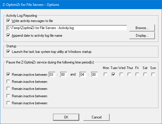 Z-OptimiZr for File Servers Options