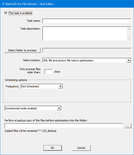 The Z-OptimiZr for File Servers Task Editor
